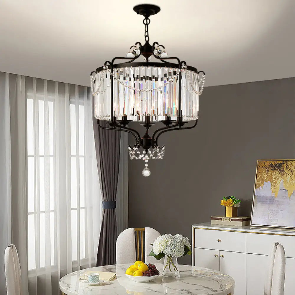 Vintage Black Round K9 Crystal Chandelier: Elegant Dining Room Hanging Light Fixture 5 /