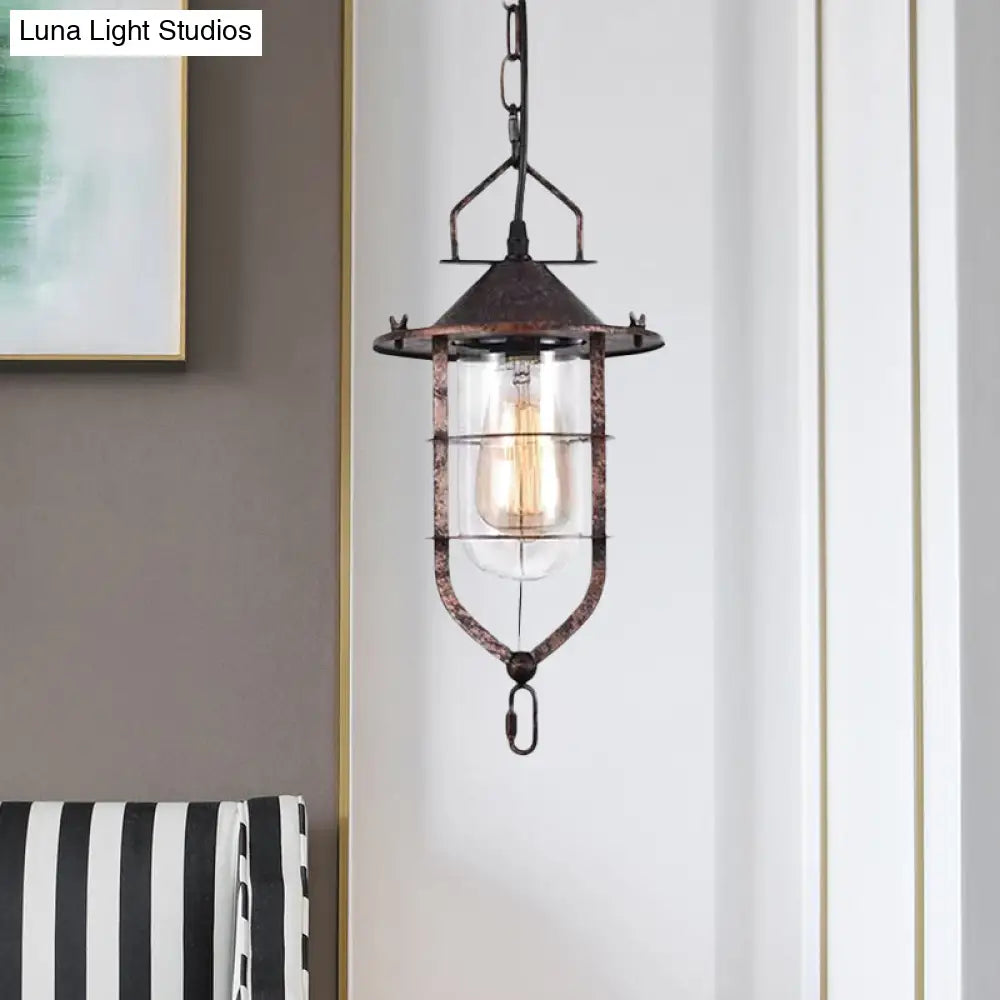 Vintage Black/Rust Cone Pendant Light With Clear Glass - Stylish Ceiling Lamp For Living Room Cage