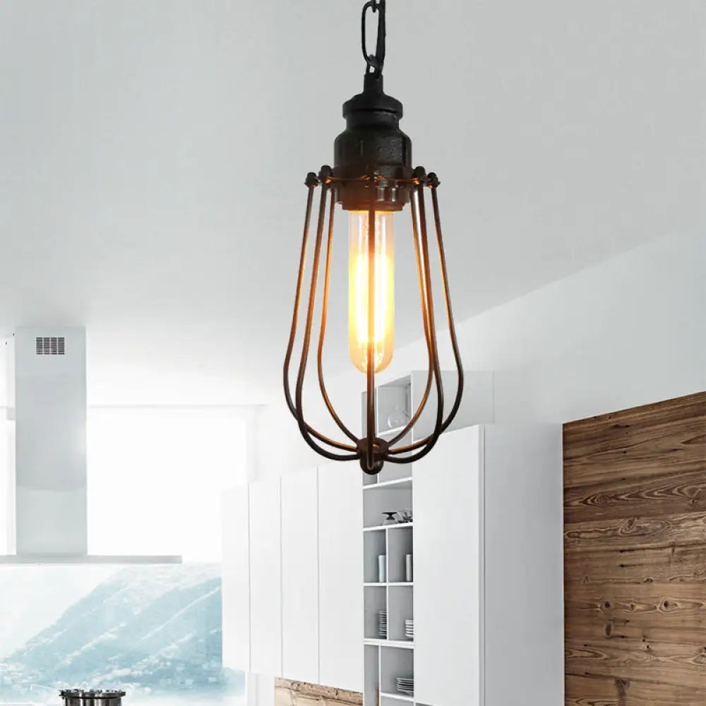 Vintage Black/Rust Pendant Bedroom Ceiling Light With Metal Shade Black