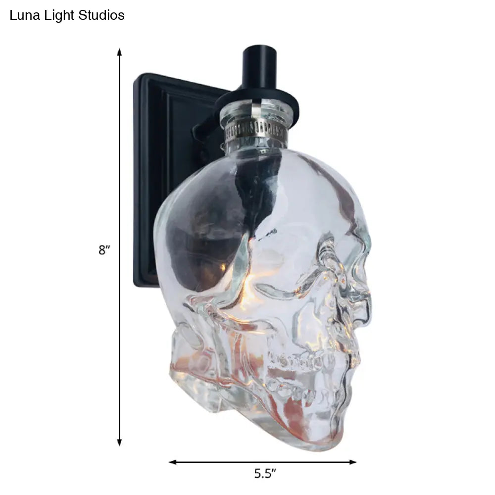 Vintage Black Skull Shaped Sconce: Clear Glass Wall Mounted Living Room Lamp