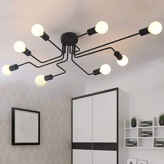 Vintage Black Spider Flush Mount Ceiling Light For Living Room - Metal Semi 8 /
