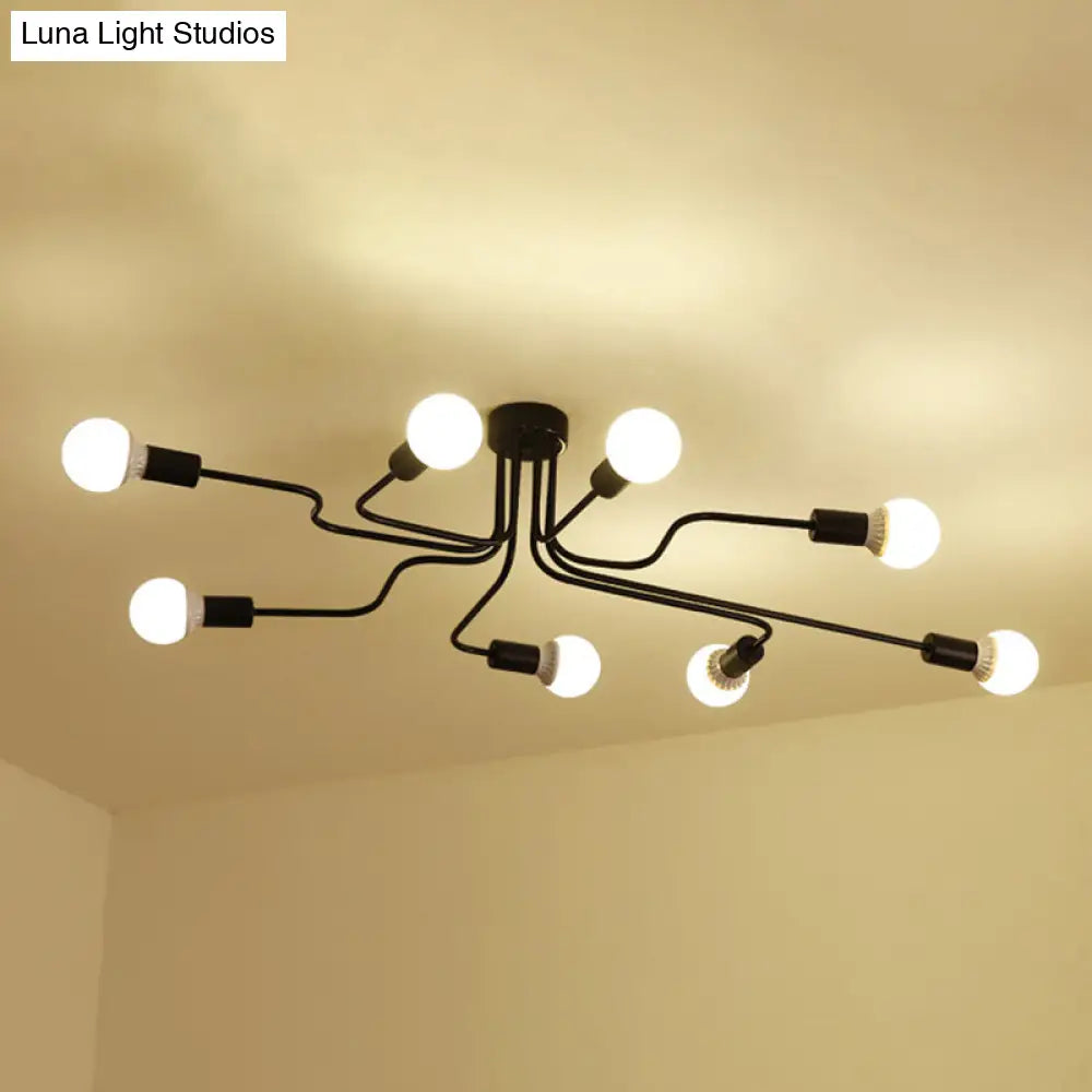 Vintage Black Spider Flush Mount Ceiling Light For Living Room - Metal Semi