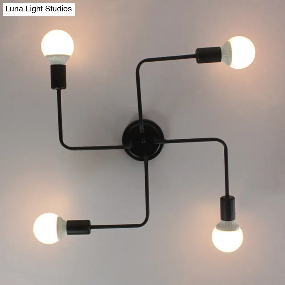 Vintage Black Spider Flush Mount Ceiling Light For Living Room - Metal Semi