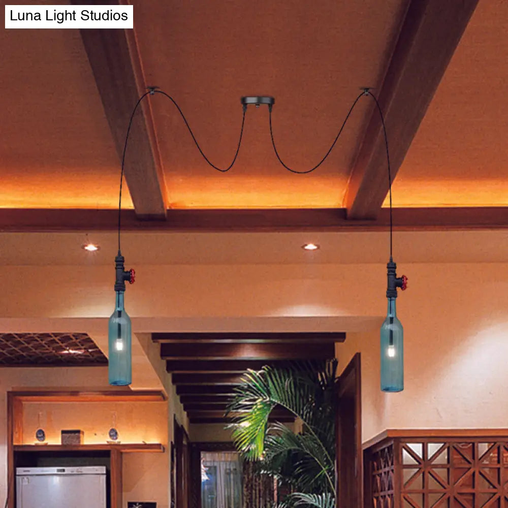 Vintage Blue Glass Black Swag Cluster Pendant Light With Hanging Lamp Kit - Suitable For Restaurants