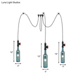 Vintage Blue Glass Black Swag Cluster Pendant Light With Hanging Lamp Kit - Suitable For Restaurants