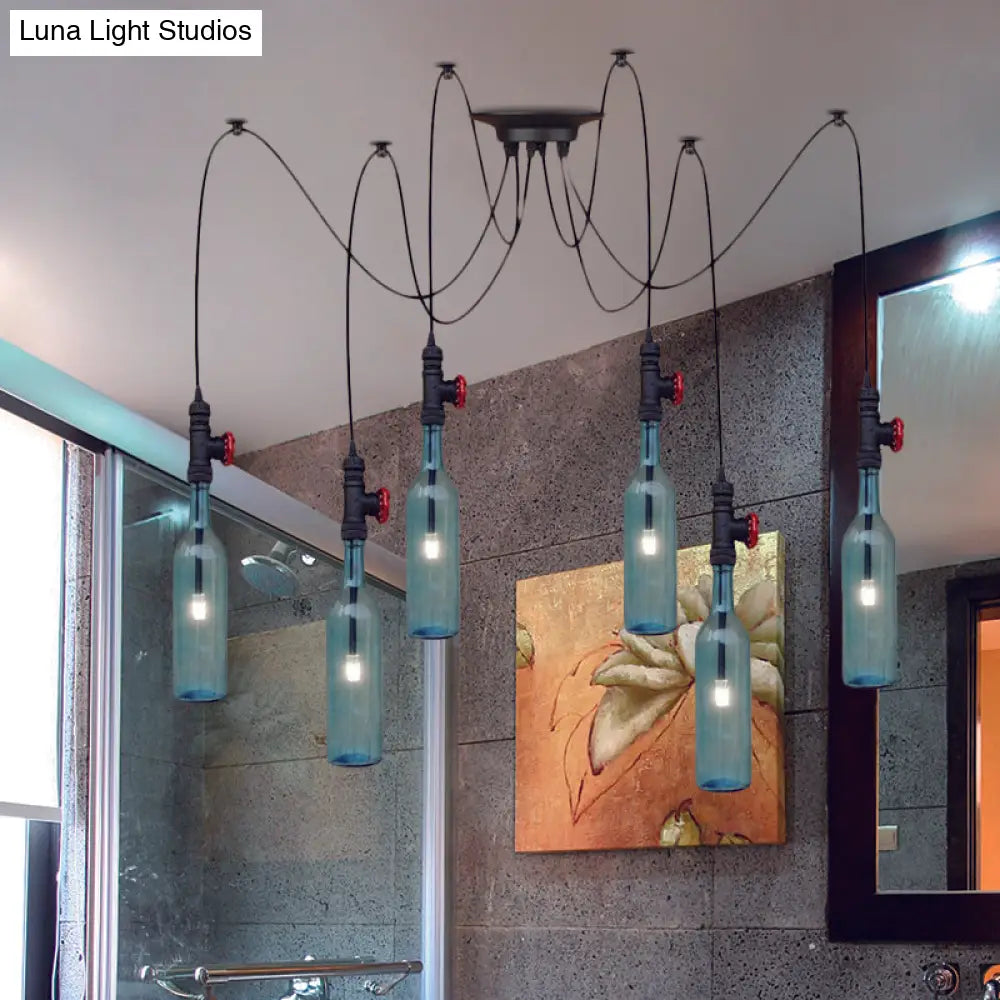 Vintage Blue Glass Black Swag Cluster Pendant Light With Hanging Lamp Kit - Suitable For Restaurants