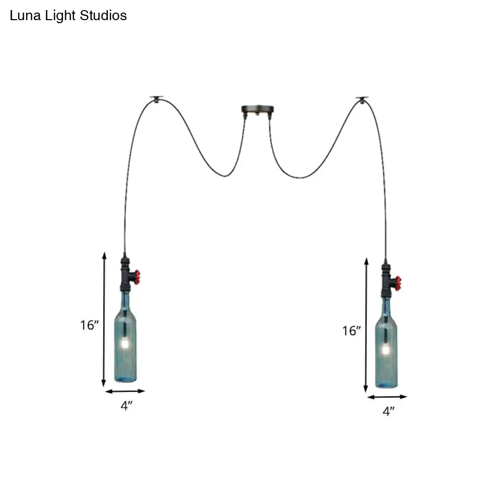 Vintage Blue Glass Black Swag Cluster Pendant Light With Hanging Lamp Kit - Suitable For Restaurants