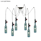 Vintage Blue Glass Black Swag Cluster Pendant Light With Hanging Lamp Kit - Suitable For Restaurants