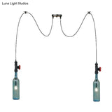 Vintage Blue Glass Black Swag Cluster Pendant Light With Hanging Lamp Kit - Suitable For Restaurants