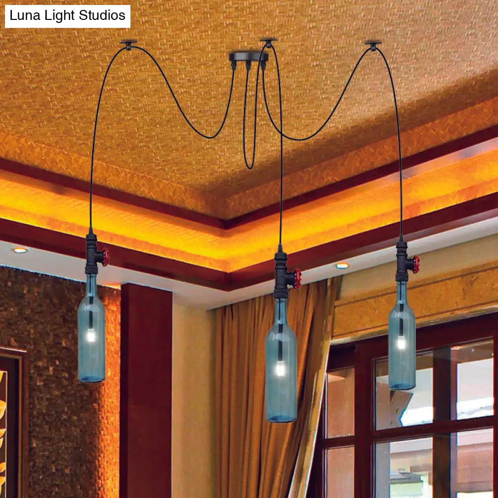 Vintage Blue Glass Black Swag Cluster Pendant Light With Hanging Lamp Kit - Suitable For Restaurants