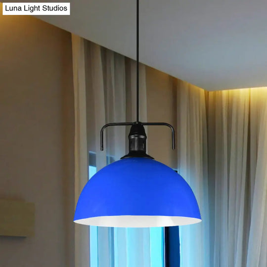 Vintage Blue/Green Metal Pendant Light - 12’/14’/16’ Wide 1-Light Indoor Hanging Ceiling With Cord