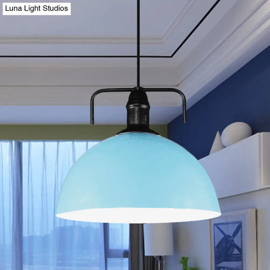 Vintage Blue/Green Metal Pendant Light - 12/14/16 Wide Indoor Hanging Ceiling With Cord Sky Blue /