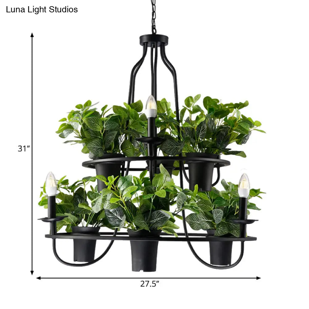 Vintage Bonsai Ceiling Chandelier Pendant Light Black Iron 1/2-Layer 3/6 Bulbs 19.5/27.5 Width