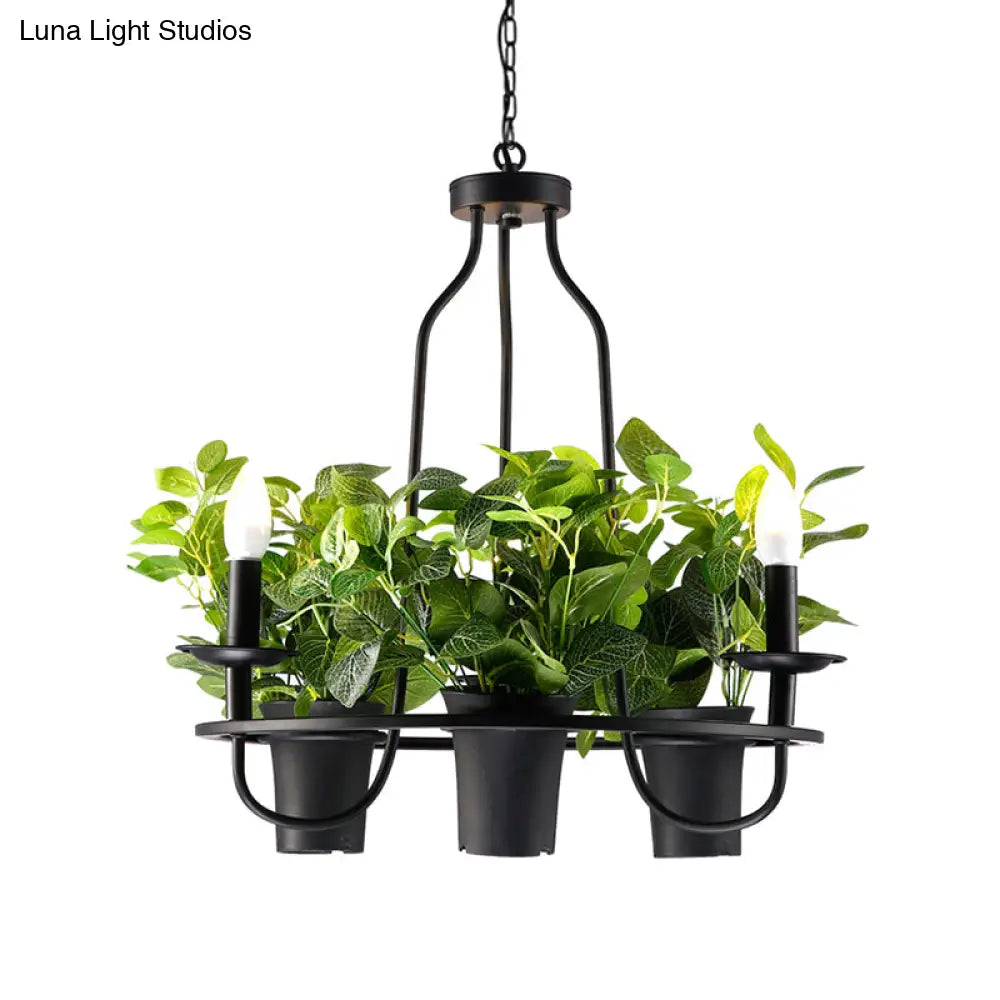 Vintage Bonsai Ceiling Chandelier With Iron Pendant Light In Black 3/6 Bulbs 1/2-Layer Design