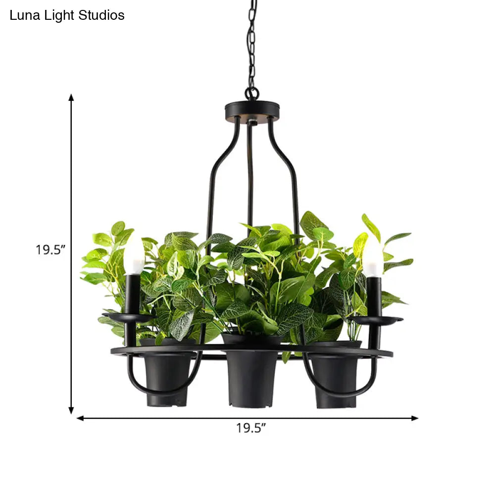 Vintage Bonsai Ceiling Chandelier With Iron Pendant Light In Black 3/6 Bulbs 1/2-Layer Design