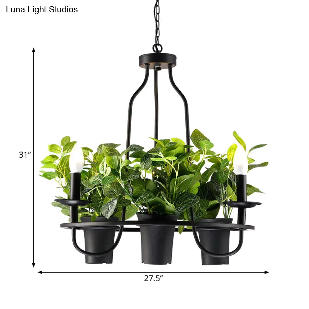 Vintage Bonsai Ceiling Chandelier With Iron Pendant Light In Black 3/6 Bulbs 1/2-Layer Design