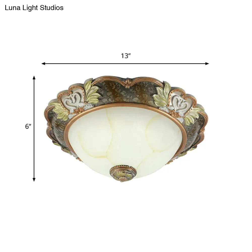 Vintage Bowl-Shape Resin Ceiling Light Fixture - 2/3 Heads Brass Finish 13/17/19.5 Wide Hallway