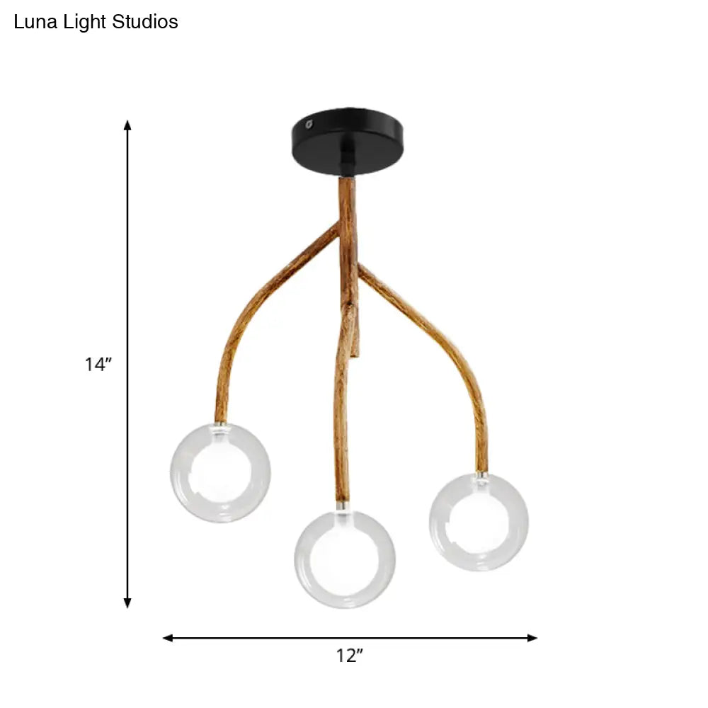 Vintage Branch Design Semi Flush Modo 3 - Head Clear Glass Brown Light Fixture