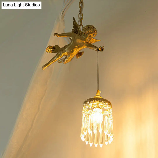 Vintage Brass Angle Pendant Lamp - Bedroom Lighting With Crystal Drip Accent