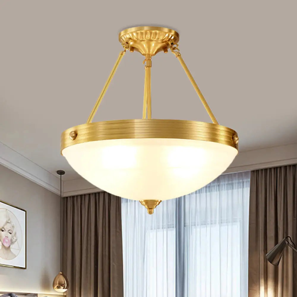 Vintage Brass Bedroom Flushmount Lamp: 4 - Head Semi Flush Light Fixture With Frosted Glass Dome