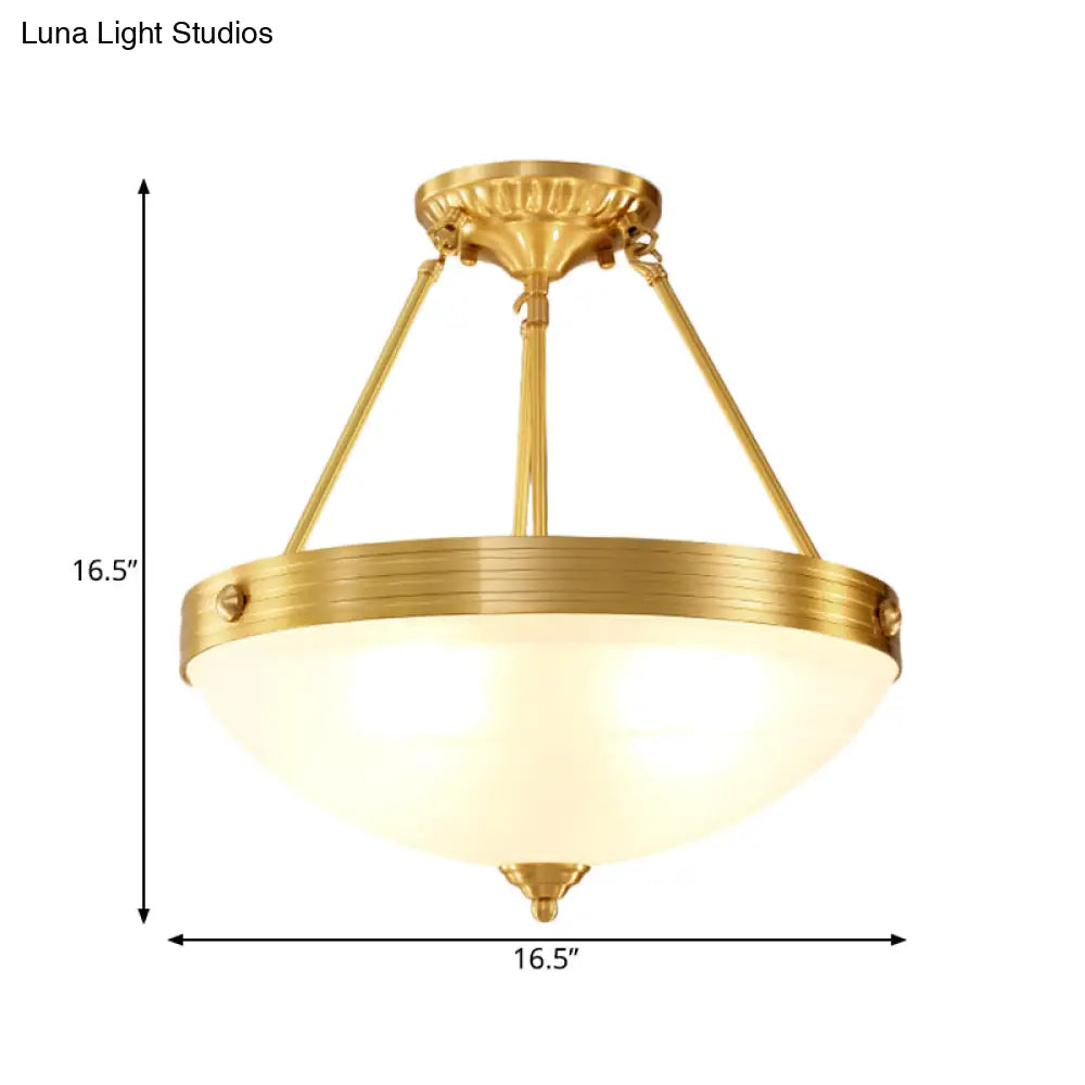 Vintage Brass Bedroom Flushmount Lamp: 4 - Head Semi Flush Light Fixture With Frosted Glass Dome