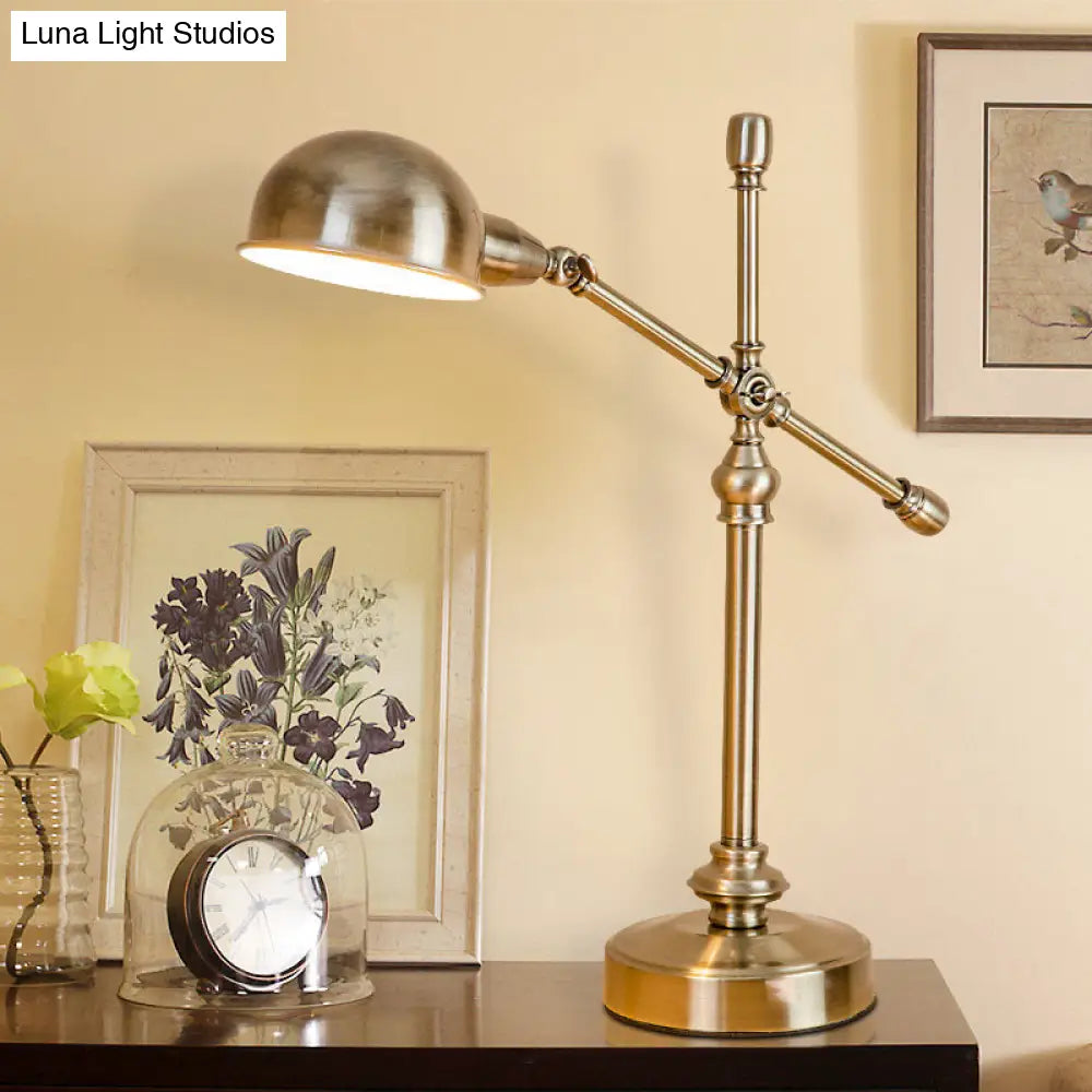 Vintage Brass Desk Light - Stylish Metal Dome Shade Adjustable Living Room Table Lamp