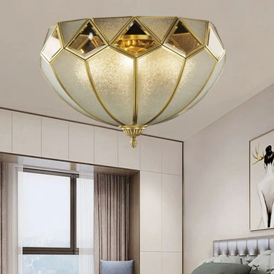 Vintage Brass Dome Flush Light Fixture With Clear Glass For Bedroom - 4 - Light Ceiling Lamp