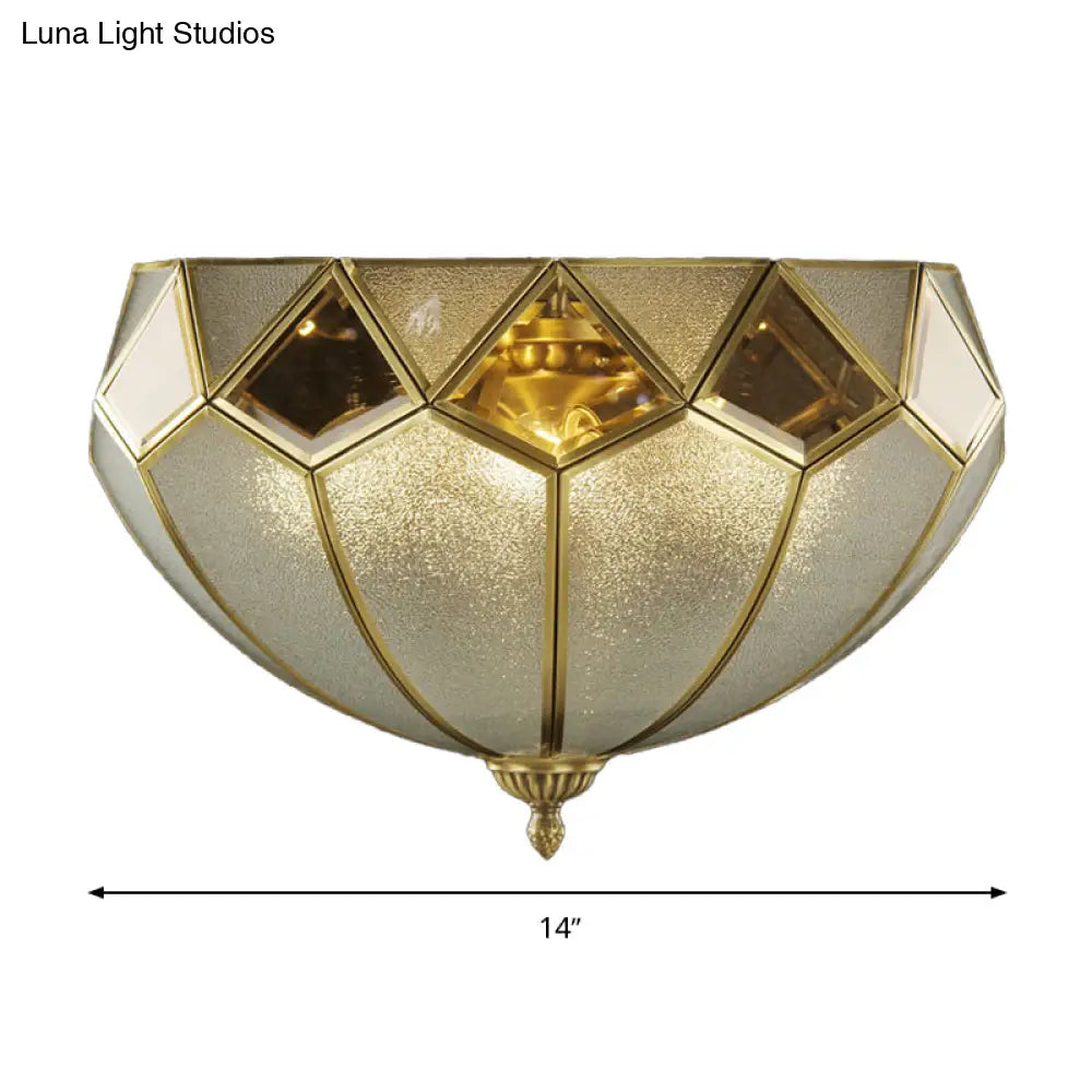 Vintage Brass Dome Flush Light Fixture With Clear Glass For Bedroom - 4 - Light Ceiling Lamp