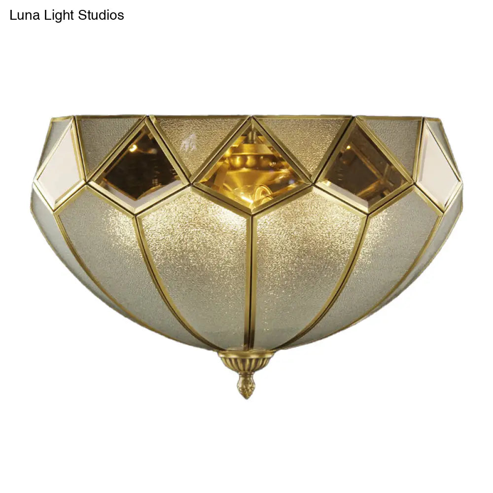 Vintage Brass Dome Flush Light Fixture With Clear Glass For Bedroom - 4-Light Ceiling Lamp