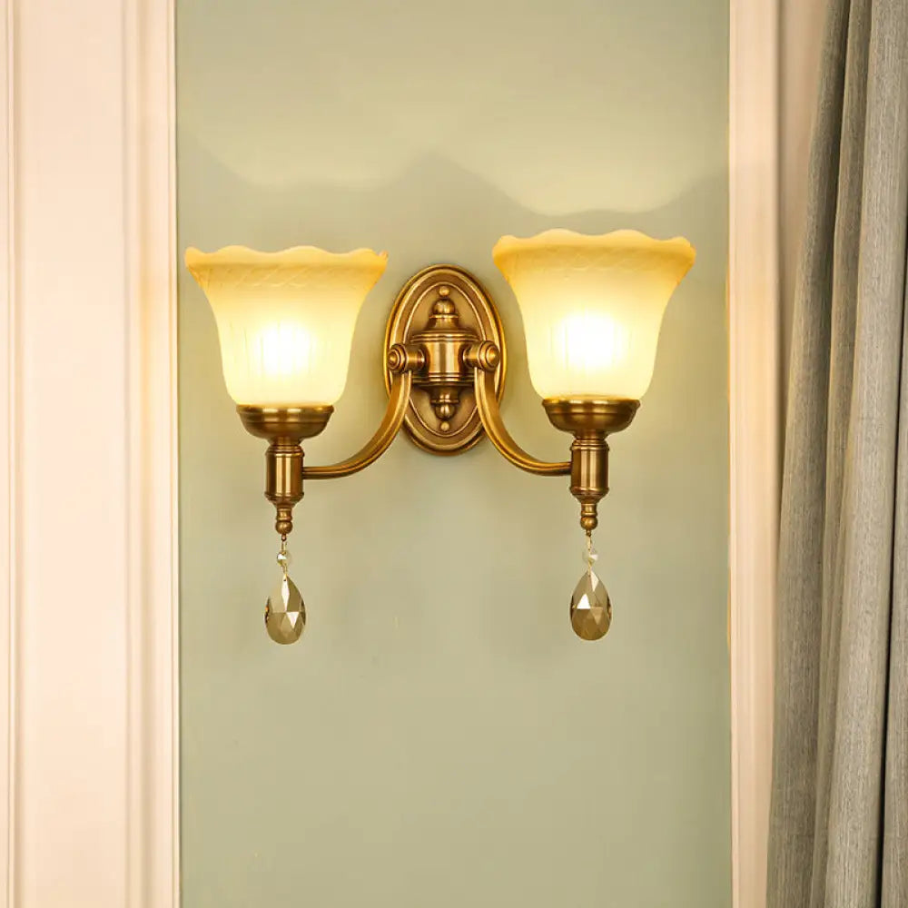 Vintage Brass Finish Wall Sconce With Frosted Glass Shade - Bedroom Mount Lamp 2 /