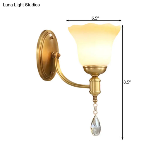 Vintage Brass Finish Wall Sconce With Frosted Glass Shade - Bedroom Mount Lamp