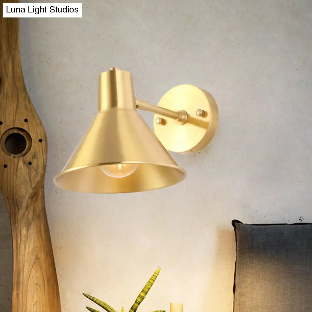 Vintage Brass Flared Wall Sconce Light With Adjustable Arm - Bedroom Lighting