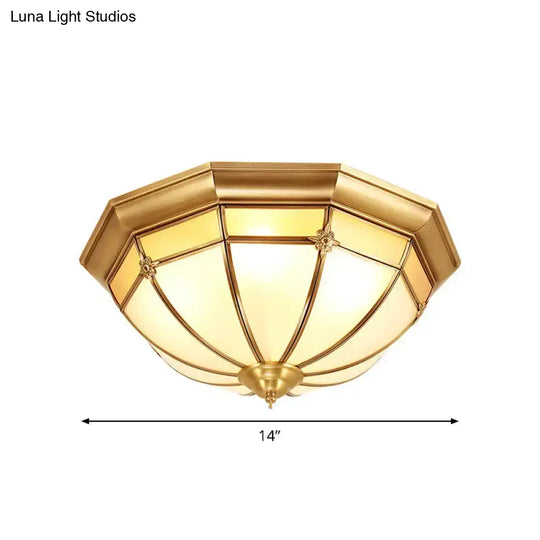 Vintage Brass Flush Light With Frosted Glass Panels - 3/4/6 Lights Octagonal Design