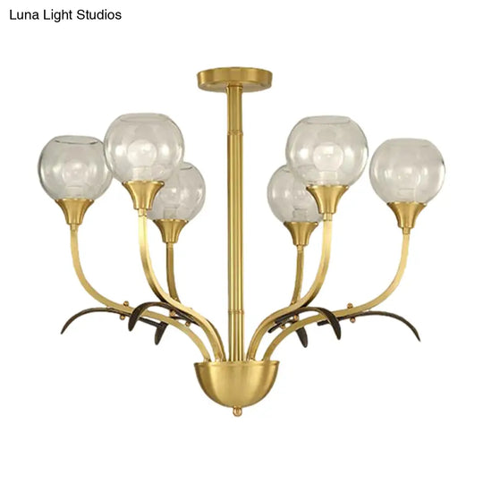 Vintage Brass Flushmount Chandelier With Clear Glass 3/6 Heads - Perfect For Sitting Rooms