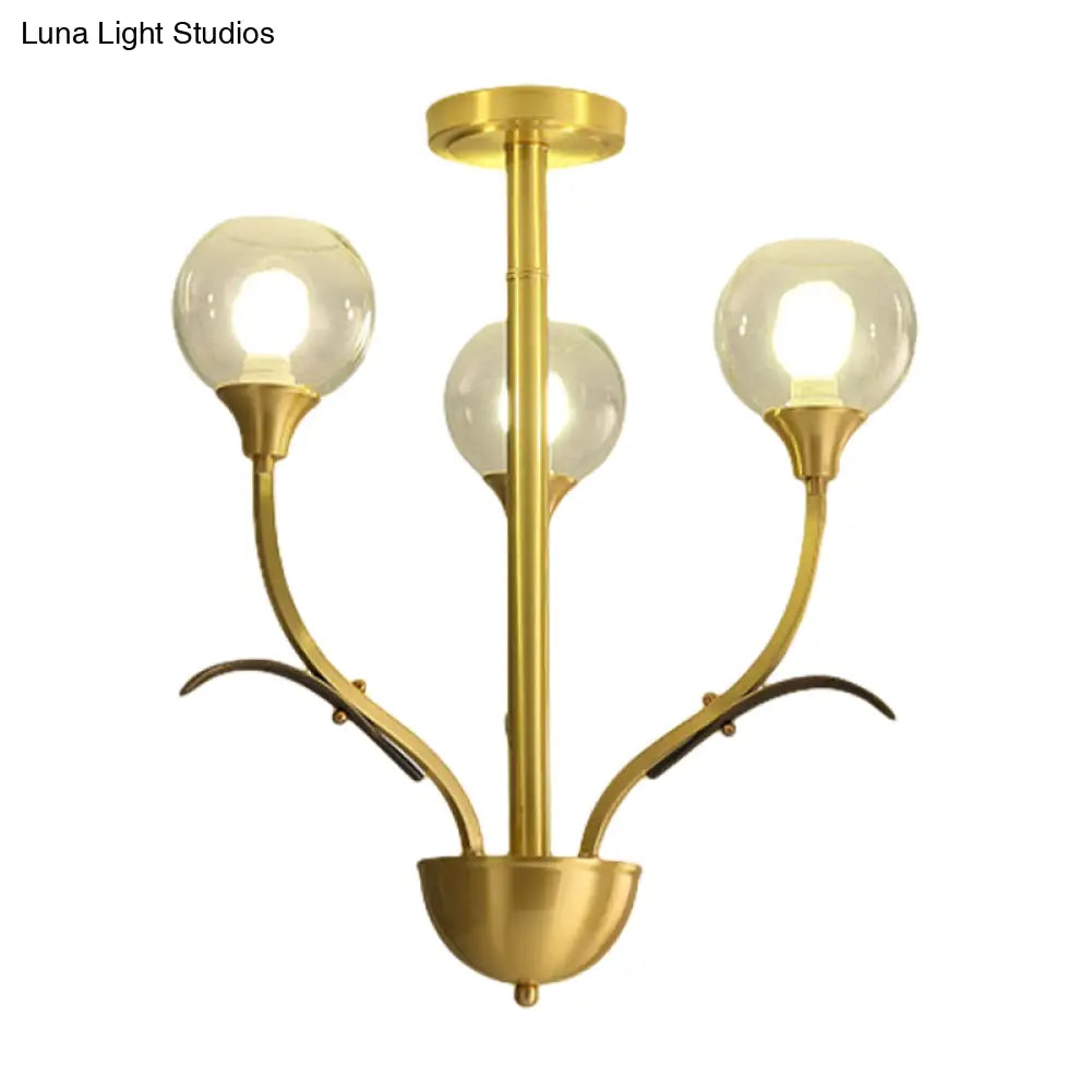 Vintage Brass Flushmount Chandelier With Clear Glass 3/6 Heads - Perfect For Sitting Rooms