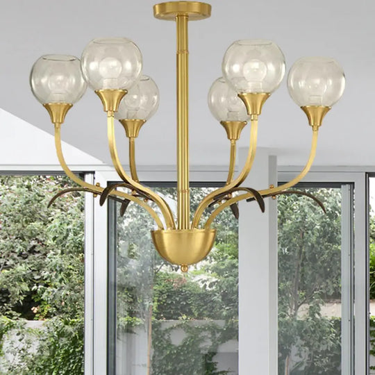 Vintage Brass Flushmount Chandelier With Clear Glass 3/6 Heads - Perfect For Sitting Rooms 6 /