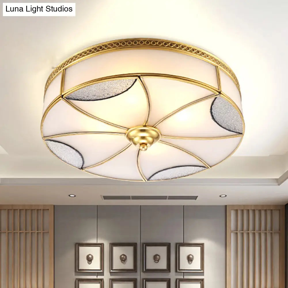 Vintage Brass Flushmount Light With Frosted Glass - 4 Lights Round Ceiling Mount For Living Room