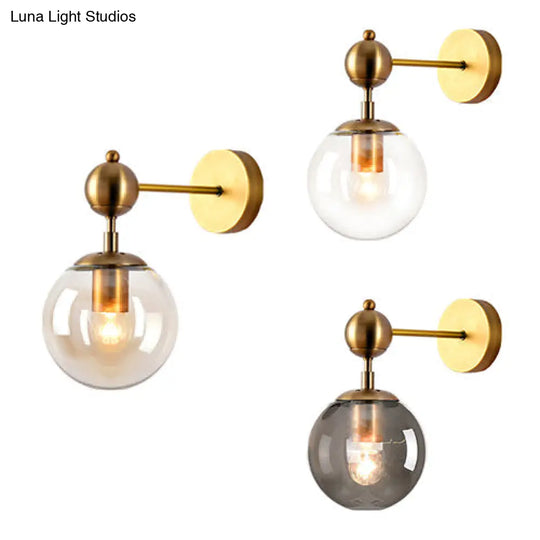 Vintage Brass Glass Wall Sconce With Clear/Grey/Amber Globe Shade - Stylish Living Room Lighting