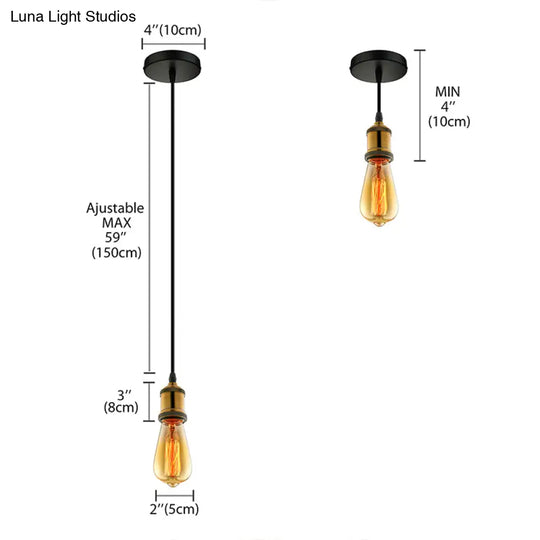 Vintage Brass Metal Mini Pendant Light For Restaurants - Adjustable Cord 1 Head Hanging Fixture