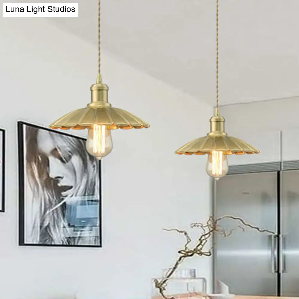 Vintage Brass Scalloped Metal Pendant Light For Dining Room Ceiling