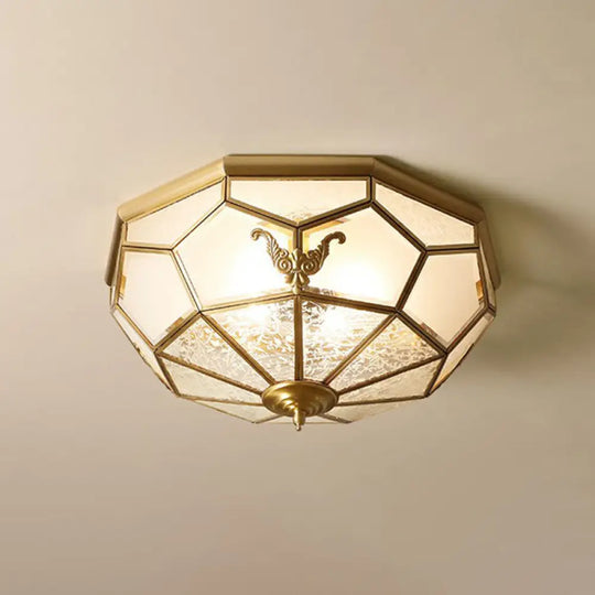 Vintage Brass Round Frosted Glass Flush - Mount Bedroom Ceiling Light Fixture / 18’