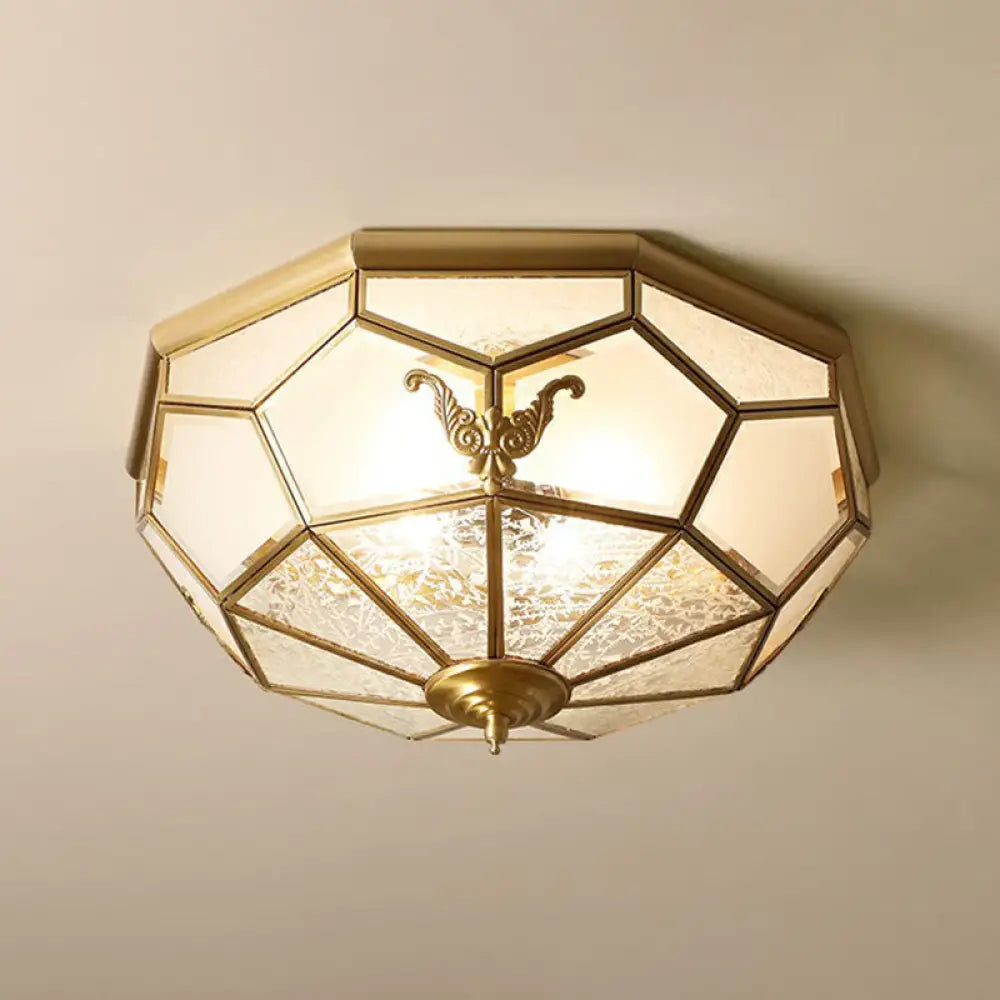 Vintage Brass Round Frosted Glass Flush - Mount Bedroom Ceiling Light Fixture / 23.5’