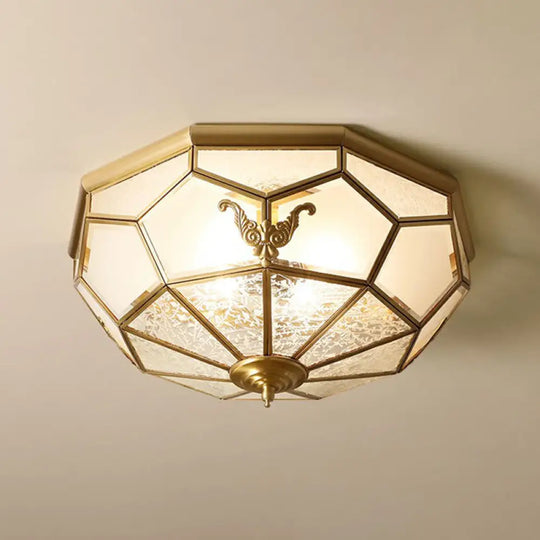 Vintage Brass Round Frosted Glass Flush - Mount Bedroom Ceiling Light Fixture / 23.5’