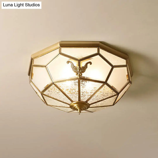 Vintage Brass Round Frosted Glass Flush-Mount Bedroom Ceiling Light Fixture / 18