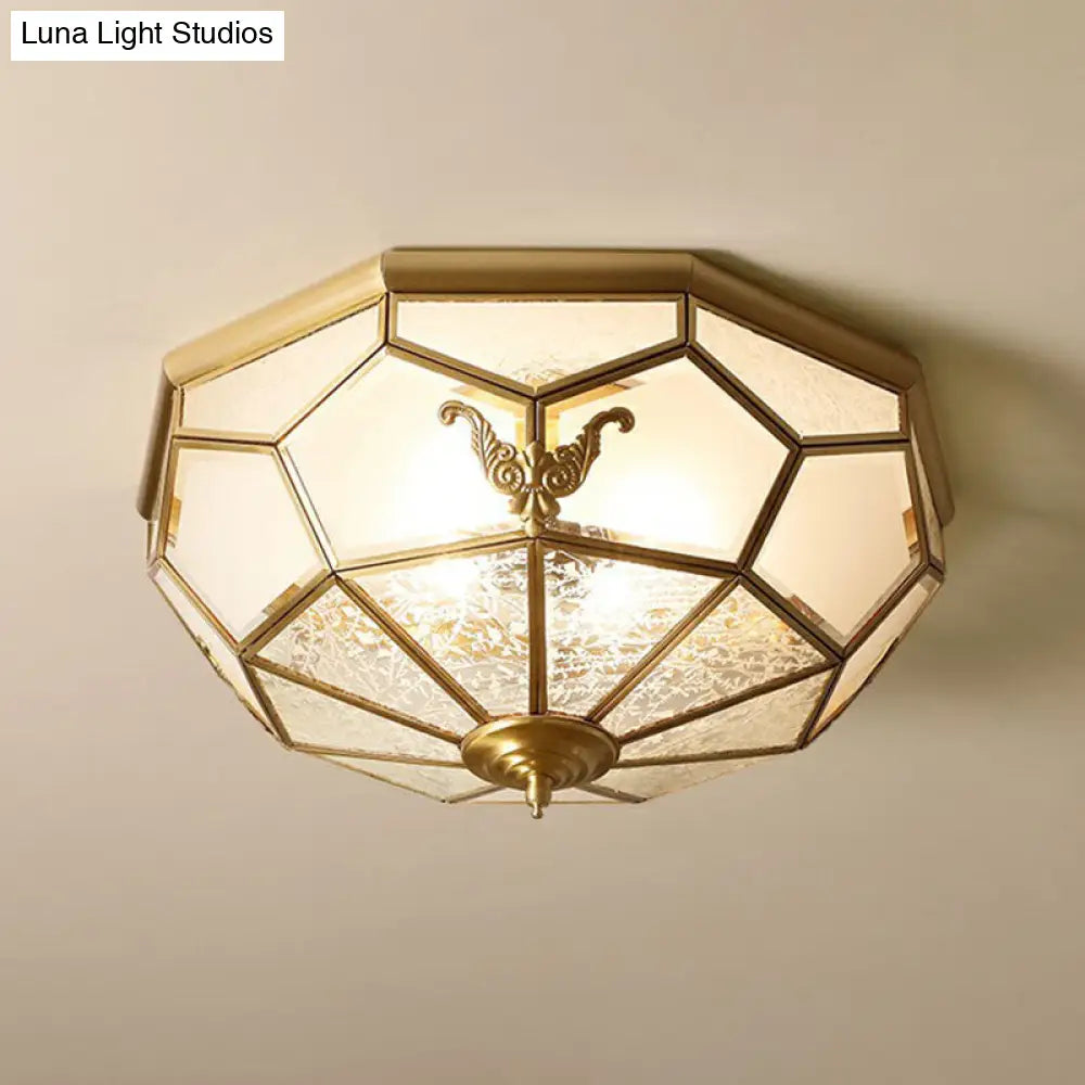 Vintage Brass Round Frosted Glass Flush-Mount Bedroom Ceiling Light Fixture / 23.5