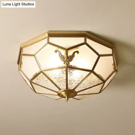 Vintage Brass Round Frosted Glass Flush-Mount Bedroom Ceiling Light Fixture / 23.5