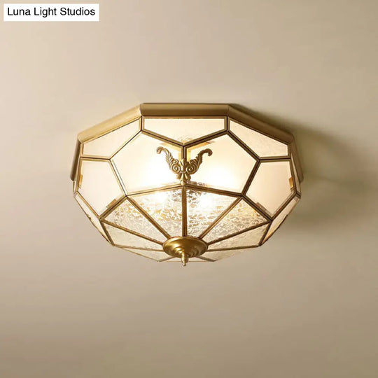 Vintage Brass Round Frosted Glass Flush-Mount Bedroom Ceiling Light Fixture / 14
