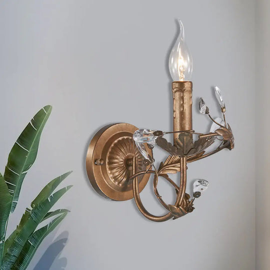 Vintage Brass Wall Sconce With Crystal Accent