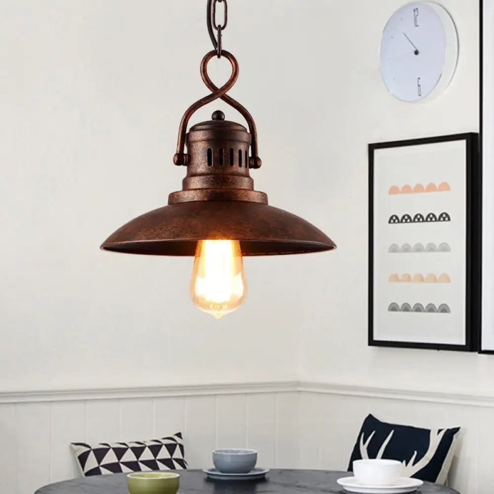 Vintage Bronze Metallic Dome Pendant Lighting: 1-Light Restaurant Ceiling Fixture With Hanging Chain