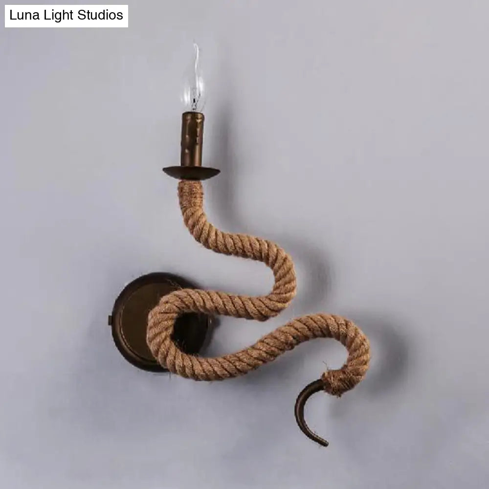 Vintage Bronze Roped Sconce Light Fixture: Bedroom Wall Mounted With Curved Design